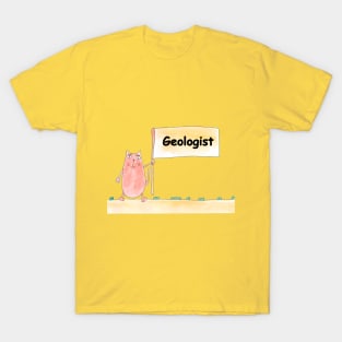 Geologist. Profession, work, job. Cat shows a banner with the inscription. Watercolor illustration. A gift for a professional. T-Shirt